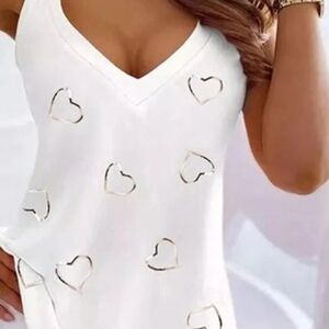 🔥 NWOT! Noracora Blue Tank Top w Black Outlined Hearts  Design - Woman's Size L